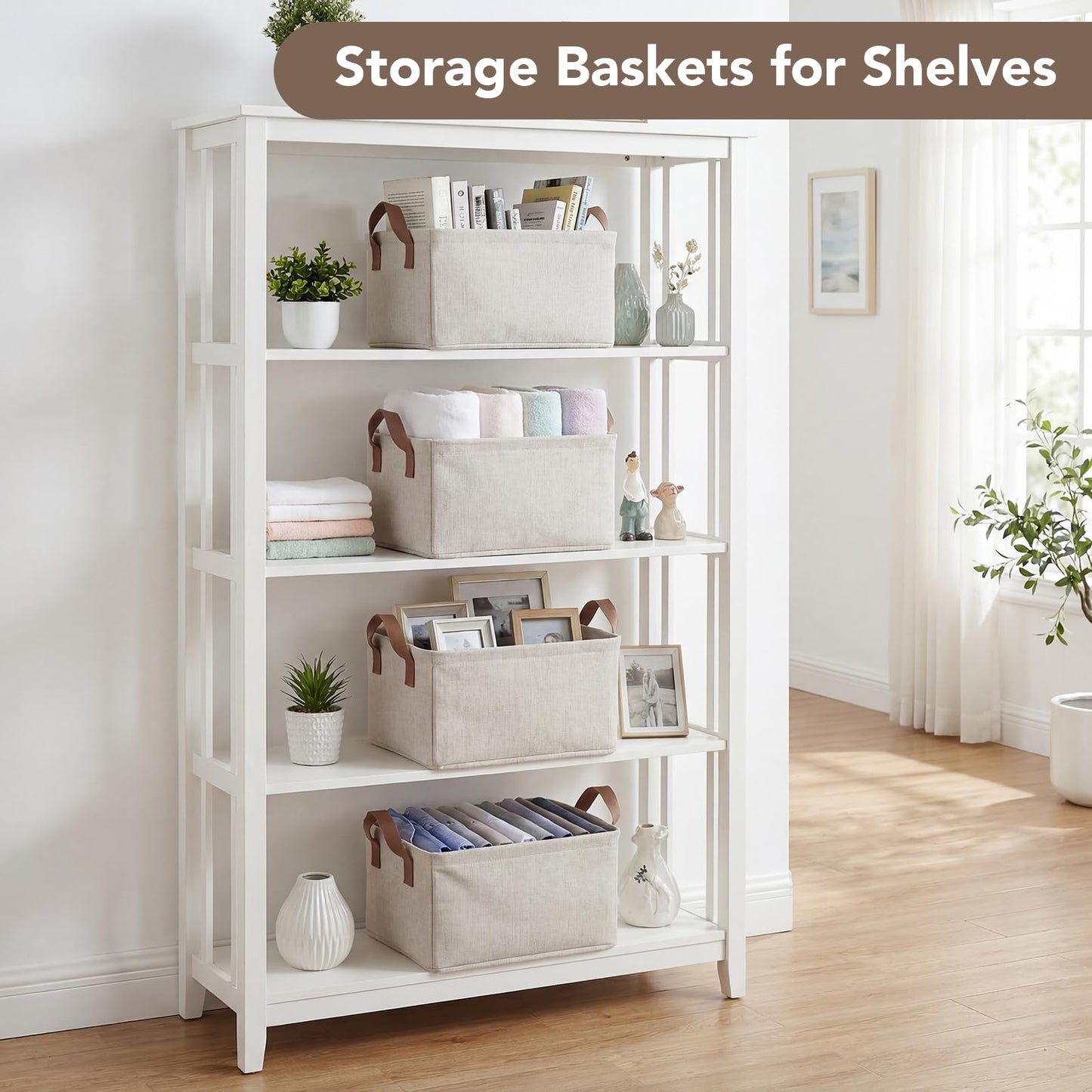 2 Pack Storage Baskets for Shelf, Small Closet Organizers and Storage Cream