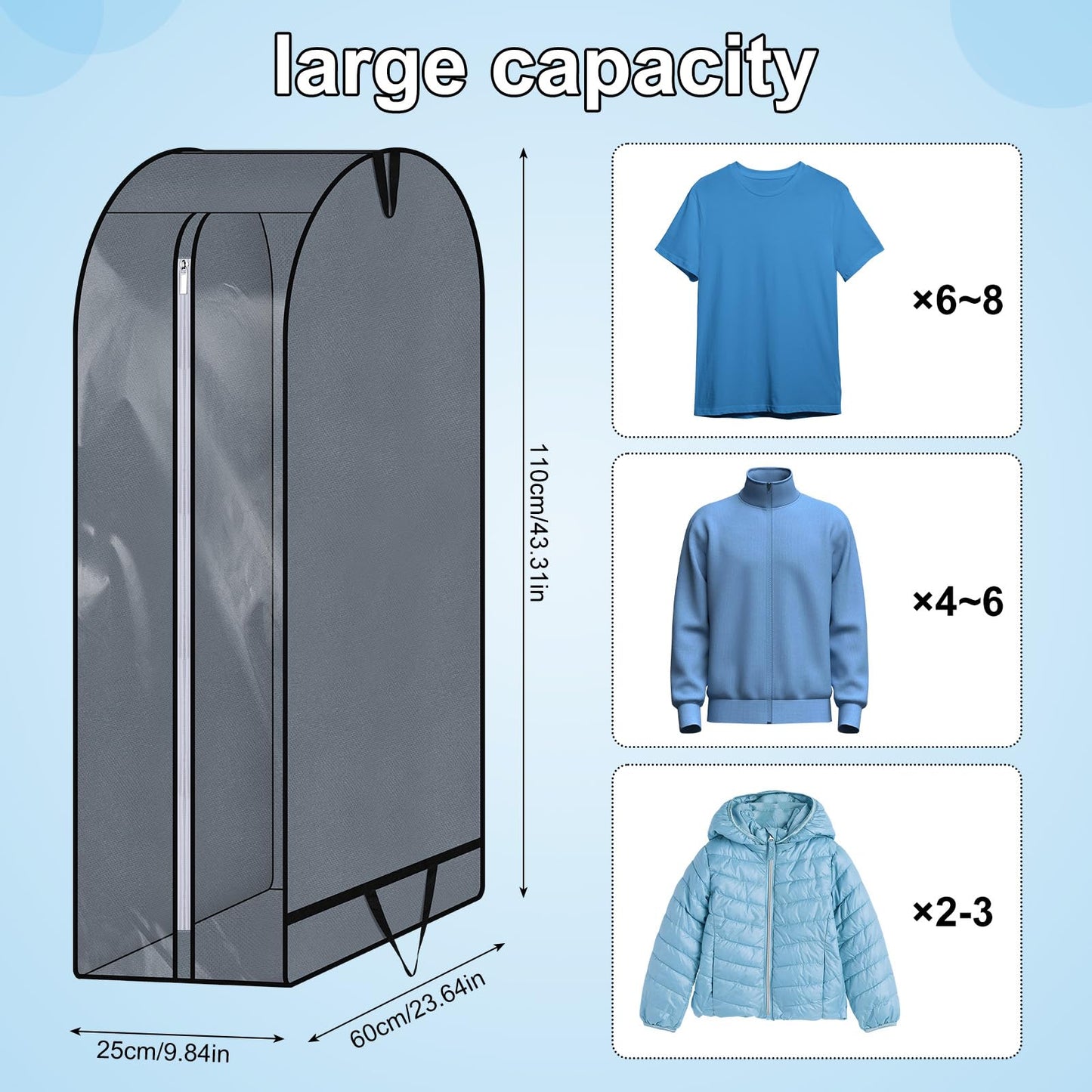 Hejo Garment Bags with Large Capacity, 2 Pcs 110 x 60 x 25cm Dust-proof Clothes Covers, Clothes Protector Bags with Zip and Handle for Suit, Coat