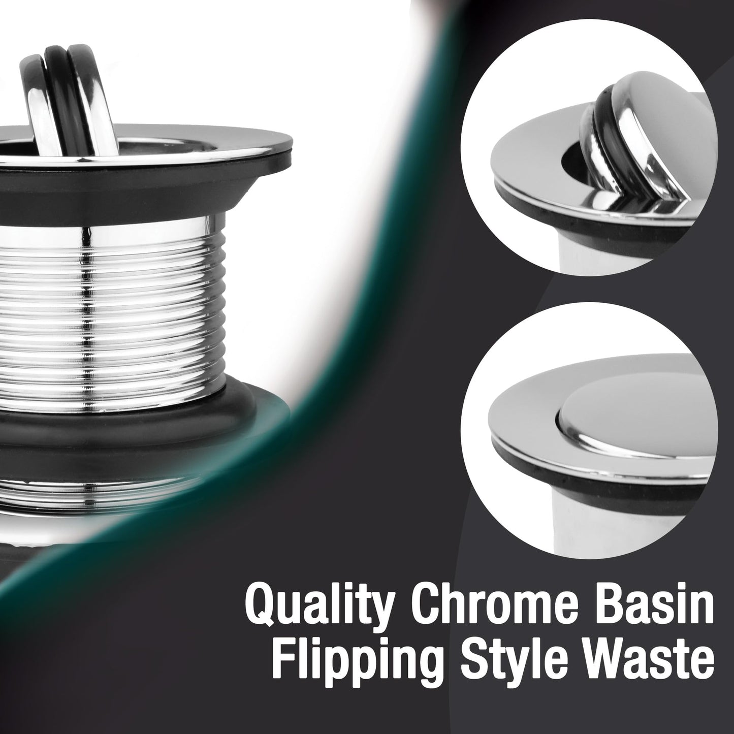 Xcel Home G 1 1/4 Unslotted Chrome Flip Top Basin Waste – Brass Sink Plug with Swivel Mechanism, Durable Bathroom Basin Drain Stopper