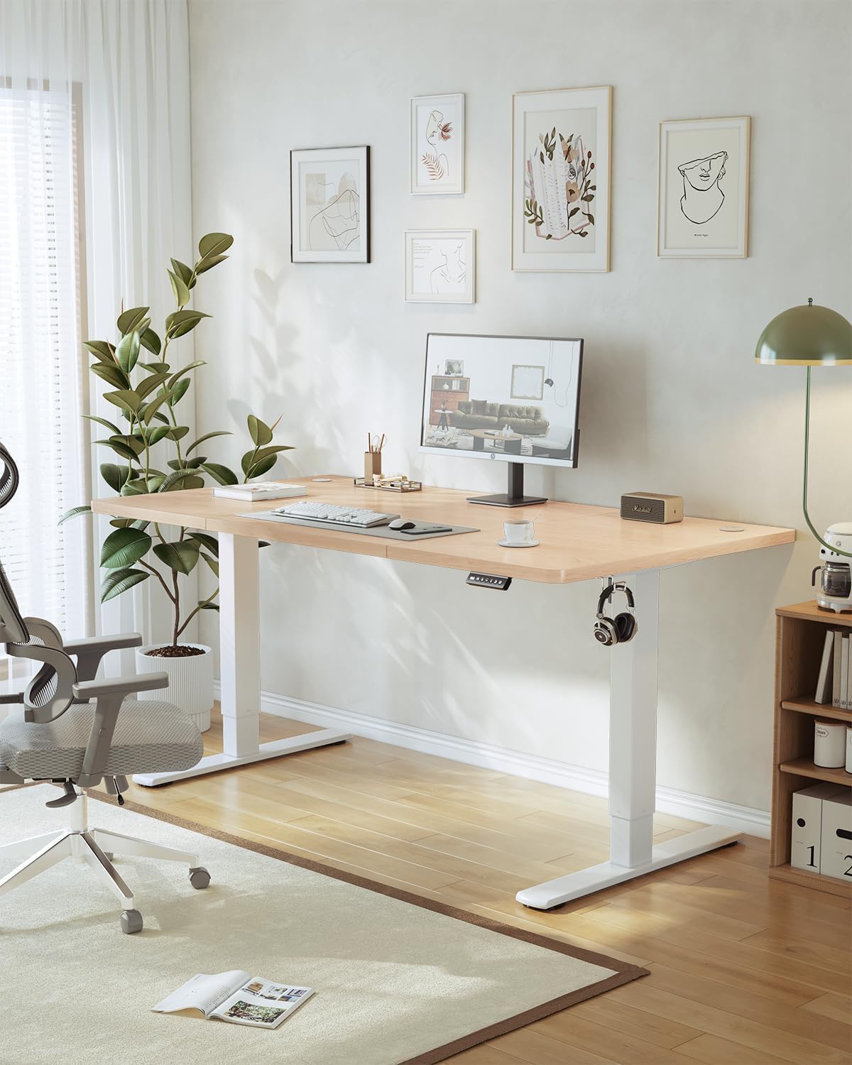 JUMMICO 160x70cm Electric Standing Desk with USB Charging Height Adjustable Desk with Sedentary Reminder Stand Up Desk with Splice Board for Home