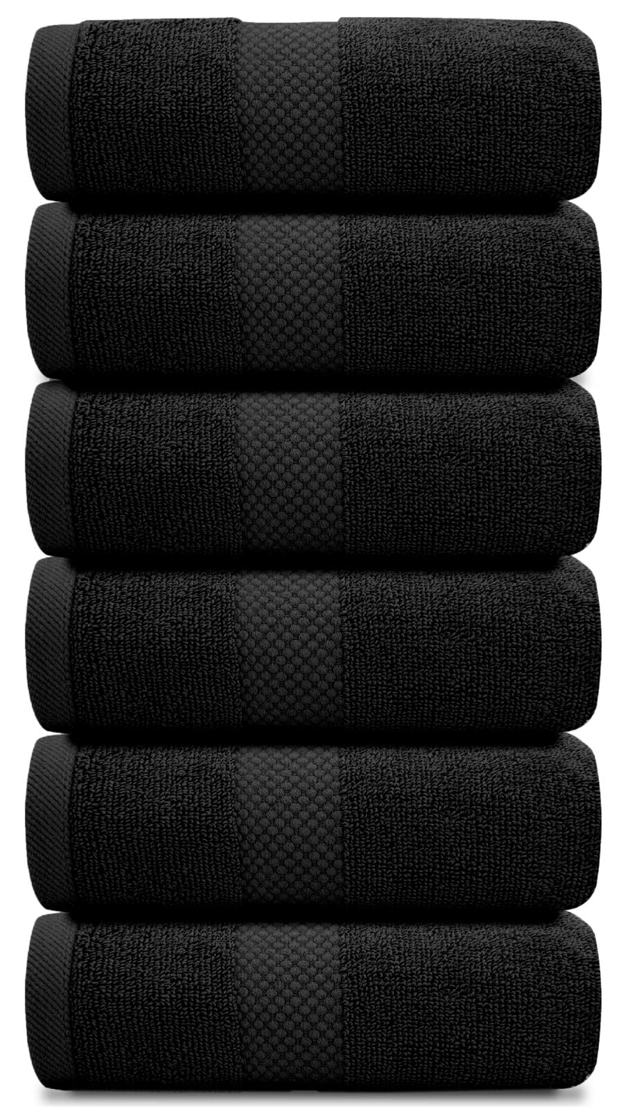 White Classic Luxury Black Hand Towels, 100% Cotton Bathroom Hand Towels Set of 6, Hotel Towels Extra 40x76 cm