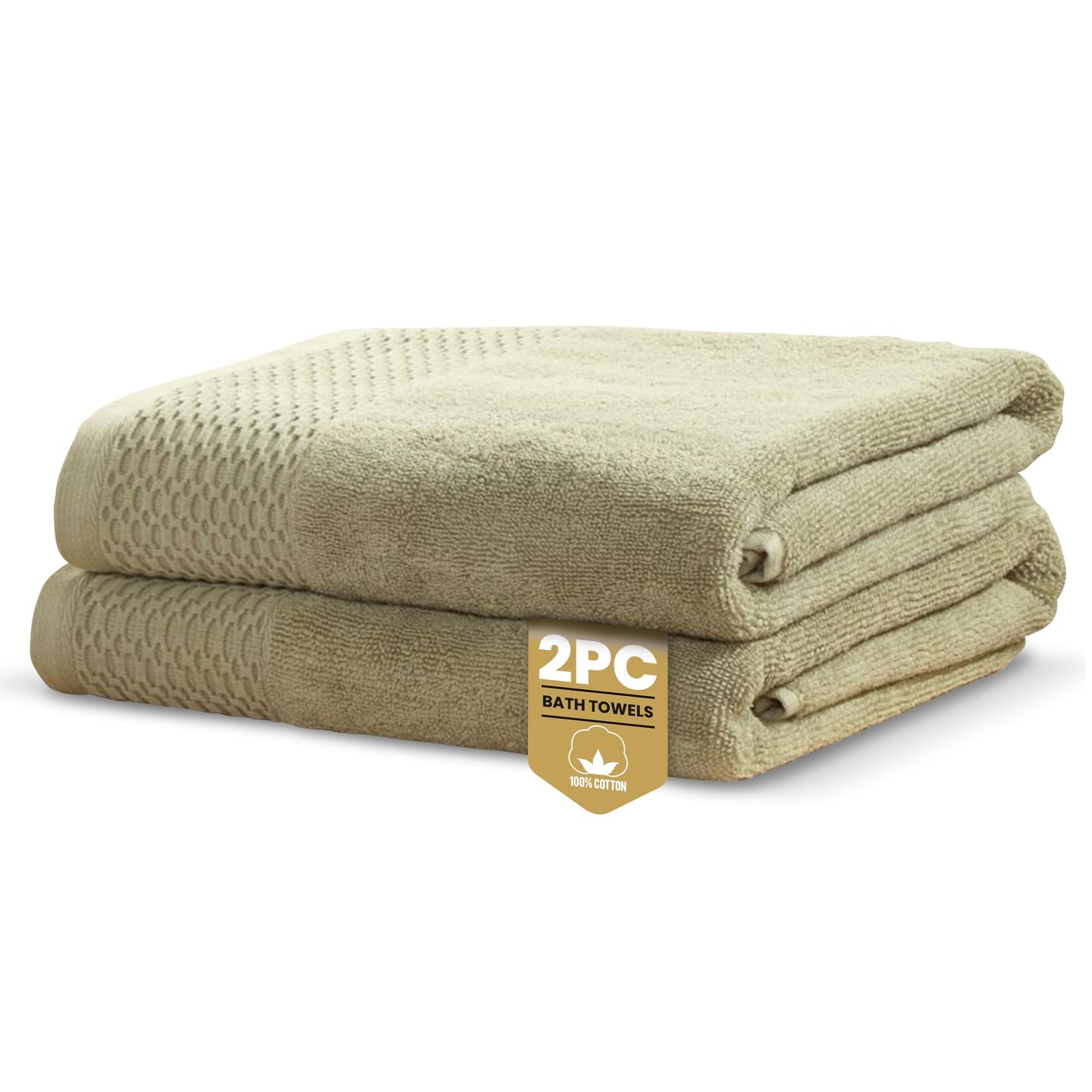 Rapport Home Eden Weave Bath Towels 2-Pack | Olive, 70x120cm | 100% Cotton 500gsm | Oeko-Tex Made in Green & BCI Certified