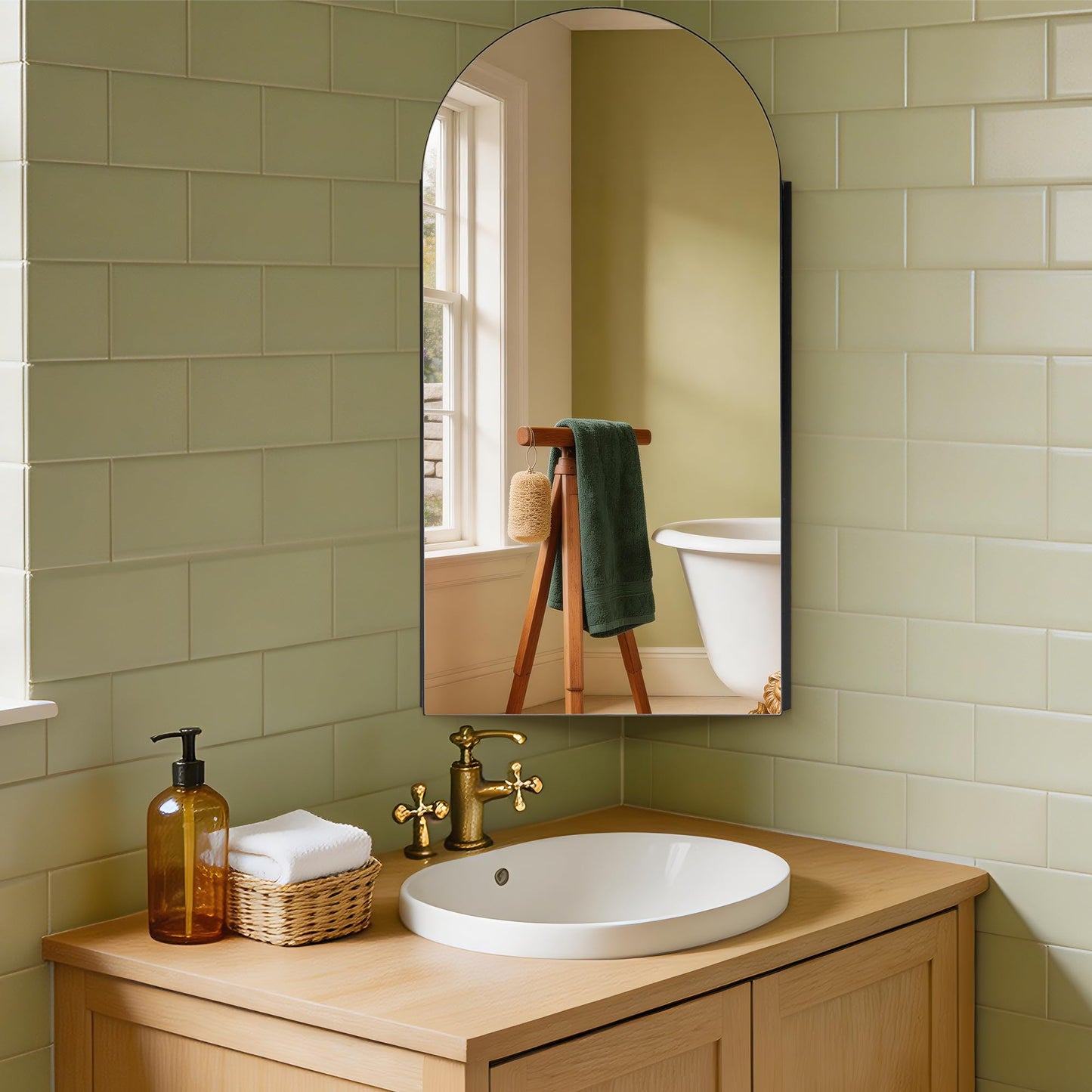 Ymahizax Corner Bathroom Cabinets with Mirror, Black Arched Bathroom Mirror Cabinet, 80x40CM Mirrored Cabinet for Bathroom