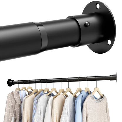 Wardrobe Rail Extendable Clothes Rail Adjustable Wardrobe Rail with Fixing Sockets and Screws for Wardrobe and Cloakroom, Black