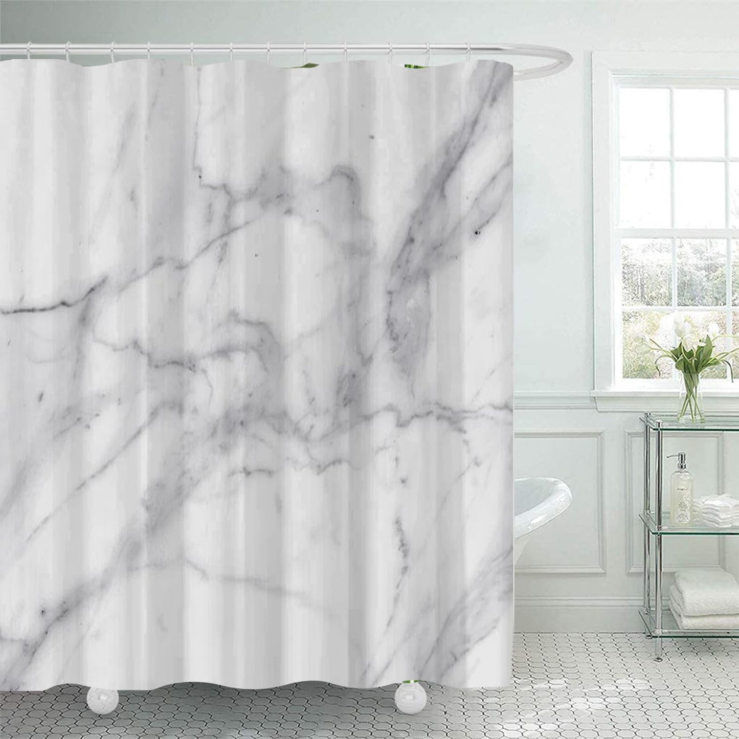 FAIRYGATE Shower Curtains for Bathroom Outdoor Shower Curtain 180x180cm Heavy Duty Weighted Mould Proof Resistant Waterproof Bath Curtain with 12