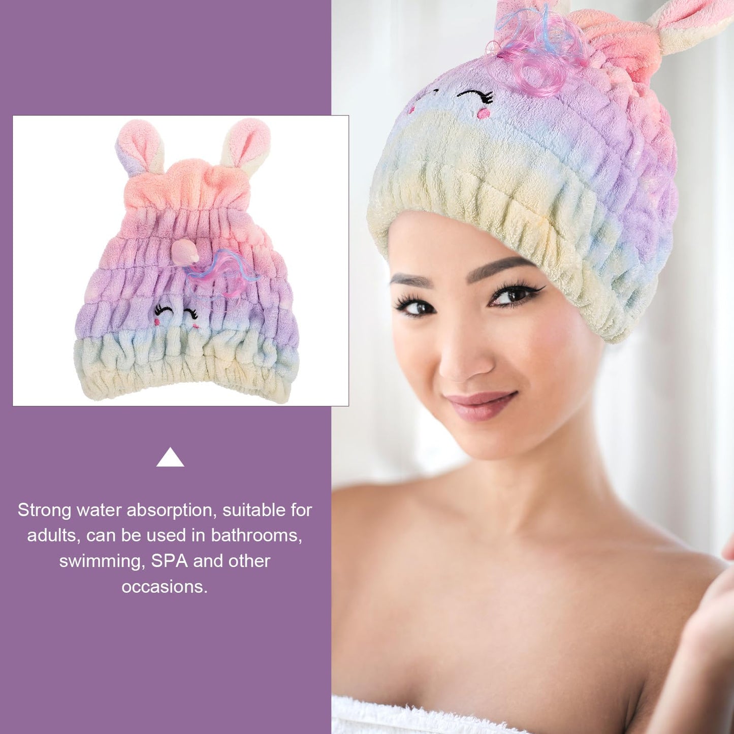 FOMIYES Unicorn Hair Towel Wrap Dry Hair Cap Soft Coral Fleece Absorbent Shower Cap for Women and Kids Drying Turban