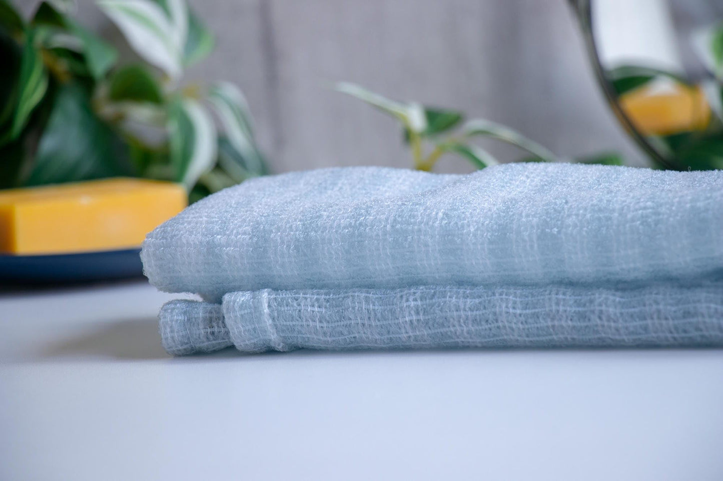 Asayu Japan Japanese Exfoliating Towel, Soft Surface Body Washcloth, Long Back Scrub Cloth for Shower and Bathroom - Light Blue x White