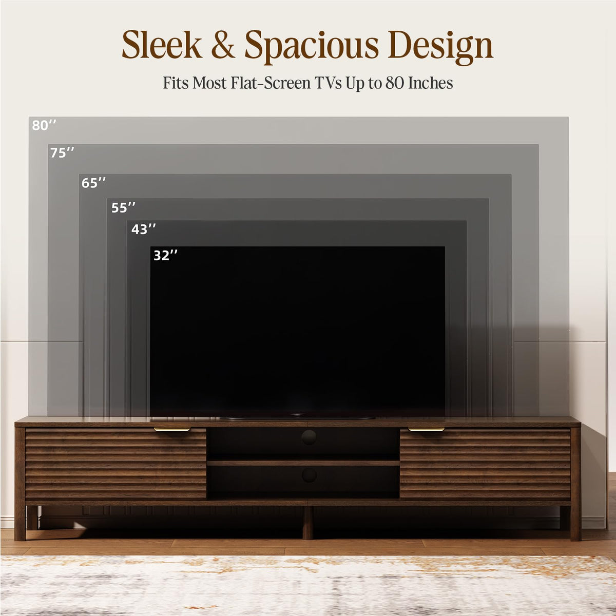 IKALIFE Wooden TV Unit, 200cm Long TV Stand Cabinet with Storage, Walnut