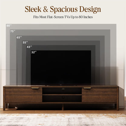 IKALIFE Wooden TV Unit, 200cm Long TV Stand Cabinet with Storage, Walnut