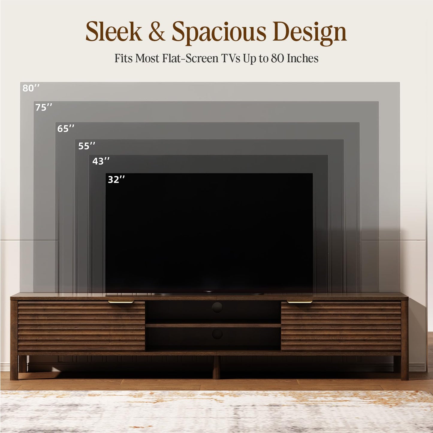 IKALIFE 180cm Walnut TV Unit, Wooden TV Stand Cabinet with Storage