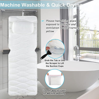 Full Body Bath Pillow for Tub Non-Slip Spa Bathtub Mat Mattress Pad