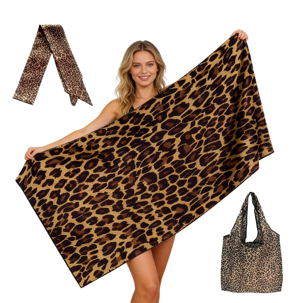 Vexthorion Leopard Microfibre Quick Dry Travel,Swimming Towel Set-160x80CM