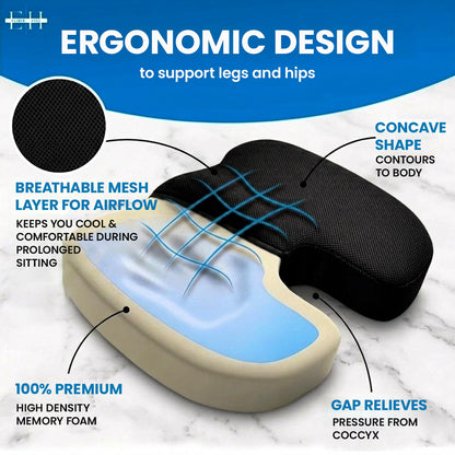 ELIXIR HIVE 2-Piece Orthopaedic Memory Foam Cushion Set – Coccyx & Sciatica Support Black