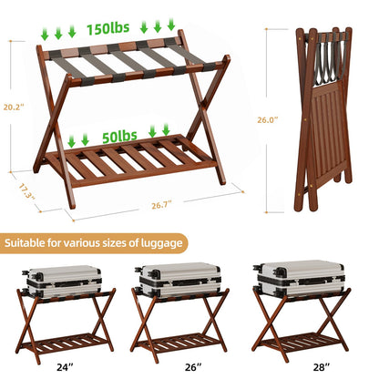 BAMBOOHOMIE Full Assembled Luggage Rack, Bamboo Luggage Holder Rack for Guest Room