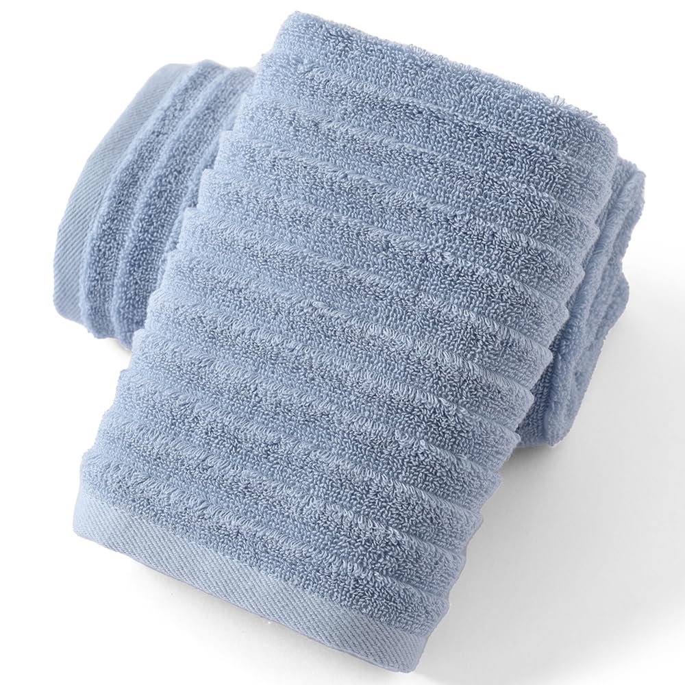 sense gnosis Blue Hand Towel Set of 2 Soft Stereoscopic Ladder Striped Design 100% Cotton Absorbent Luxury Decorative Towel for Bathroom 13 x 29 Inch