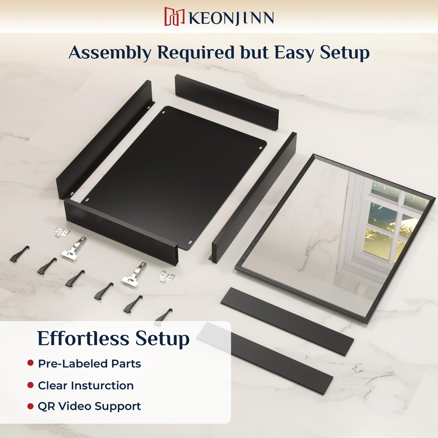 Keonjinn Bathroom Mirror Cabinets 40x60cm, Assembly Required, Black Aluminum Frame Mirrored Bathroom Cabinet Wall Mounted with Storage