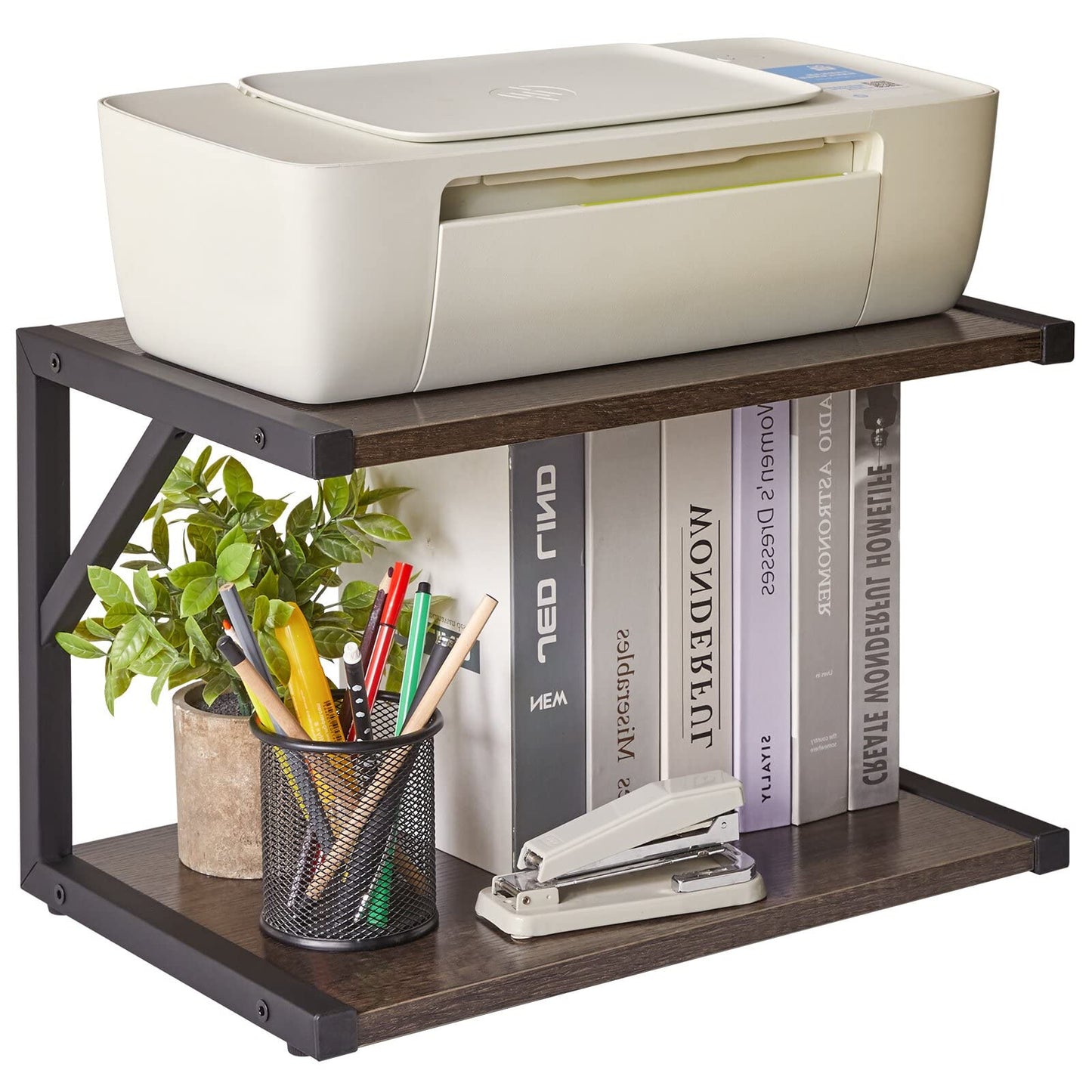 IBUYKE 2-Tier Desktop Printer Stand Holder, Multi-Purpose Desk Organizer Storage Shelf, Book Shelf Printer Shelf for Fax Machine, Scanner, Files