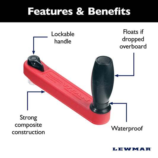 Lewmar? 8" Single Grip Winch Handle, Locking, Red with Black Grip