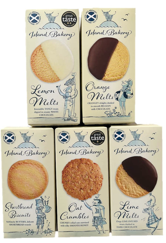 Speciality Biscuit Bundle. 5 packs of 125g and 133g Speciality Island Bakery Biscuits (Lime Melts, Lemon Melts, Oat Crumbles, Orange Melts and