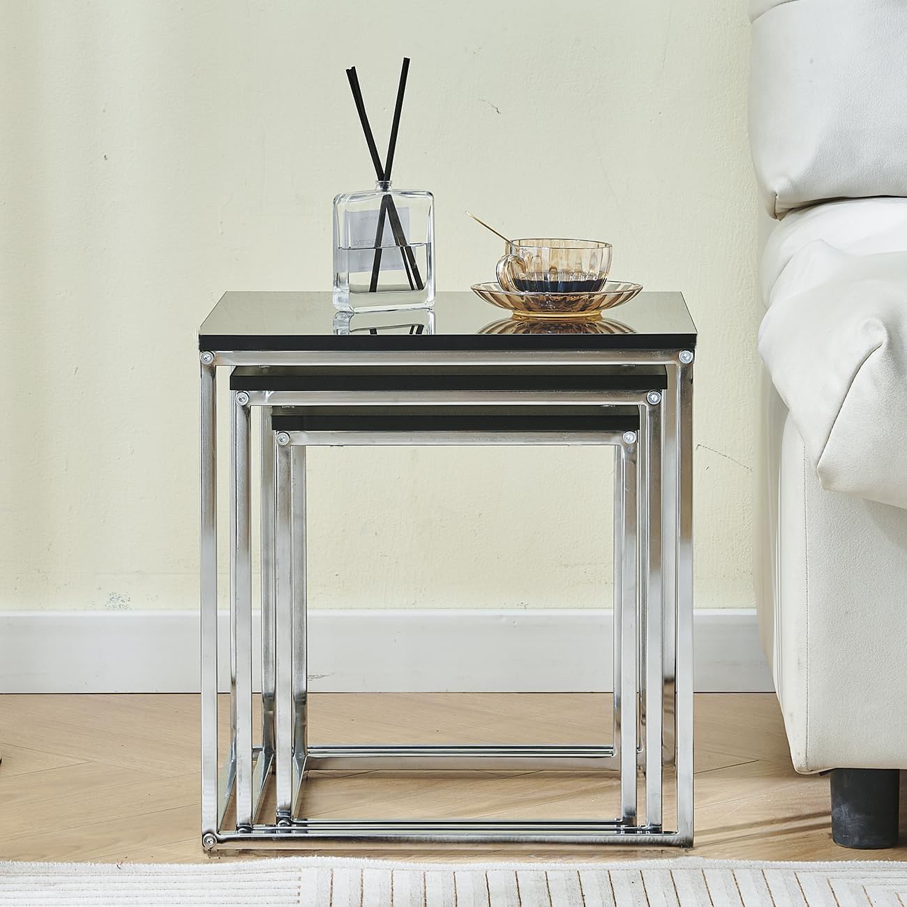 ASPECT Murano Set of 3 Nesting Table Gloss Wooden Tops (Black)