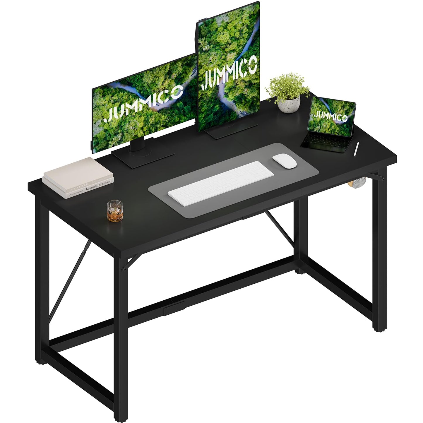 JUMMICO Computer Desk Table Workstation 120 x 50 x 75 cm for Office Living Room Bedroom Simple Assembly Industrial Design Black Desk Metal Frame,Black