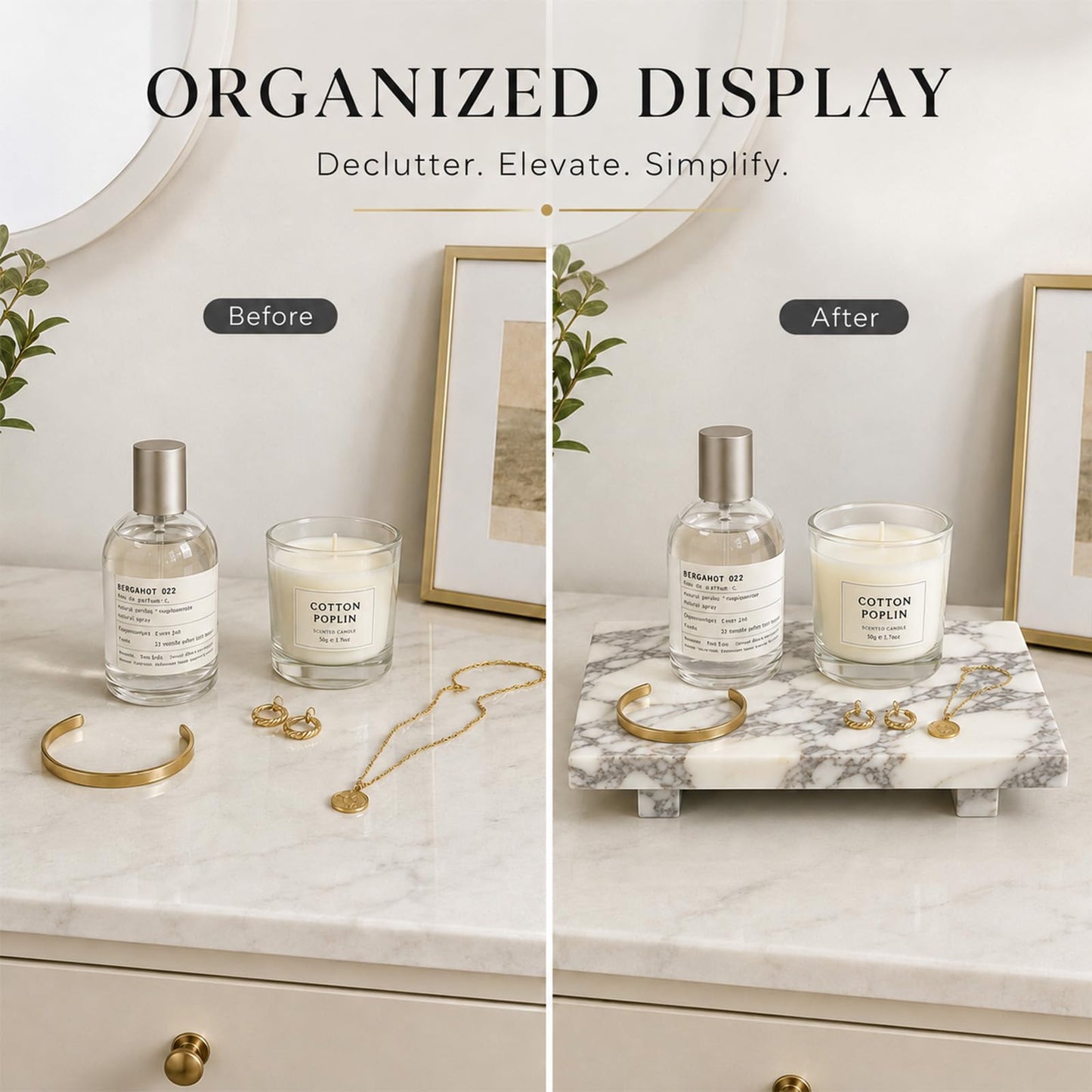 Marble Pedestal Tray for Perfume, Jewelry & Vanity Organizers