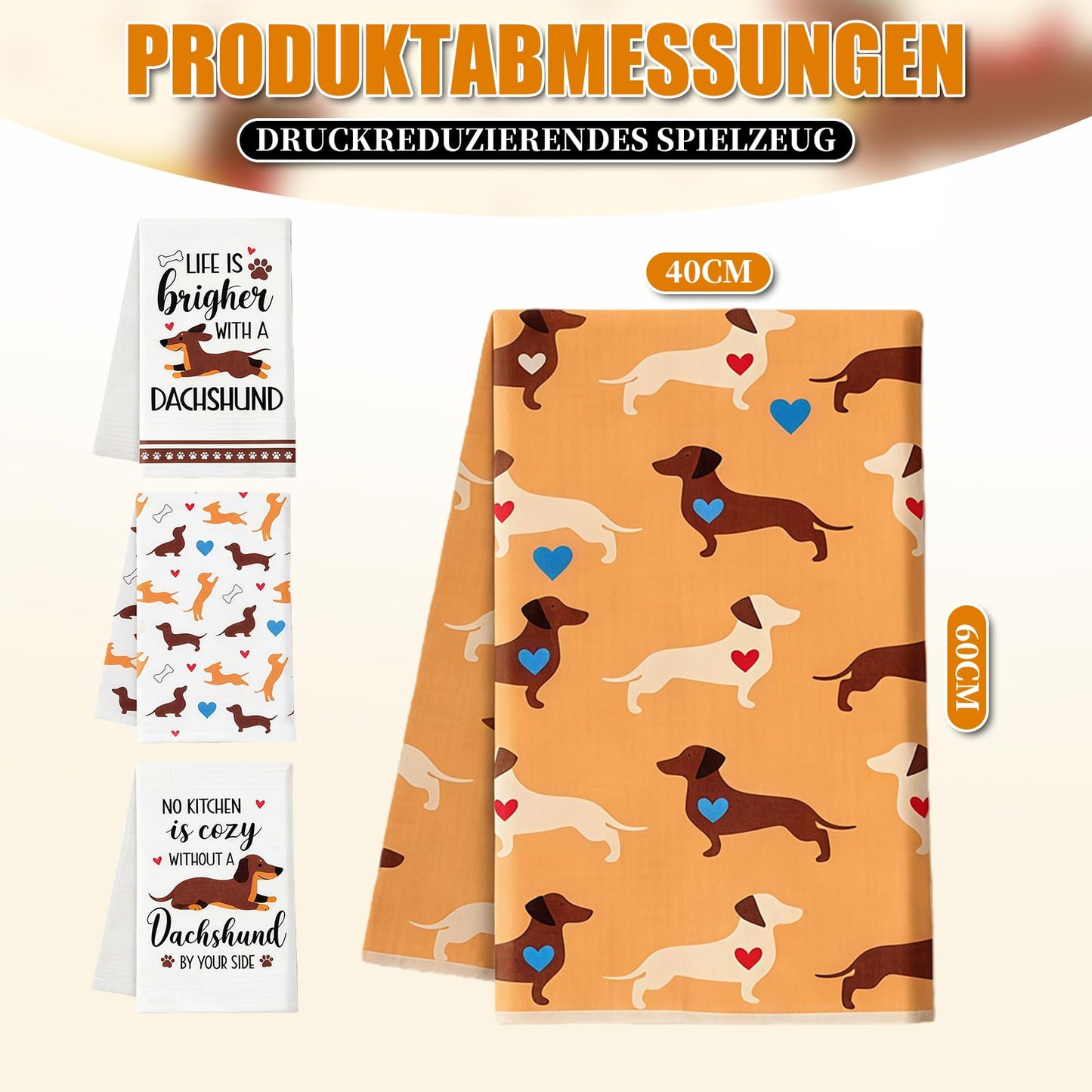HgaftnK 4 Pack Sausage Dog Gifts Kitchen Tea Towels Set Microfibre Absorbent Dish Cloths with Cute Dachshund Gifts for Women Men Dog Lovers Home