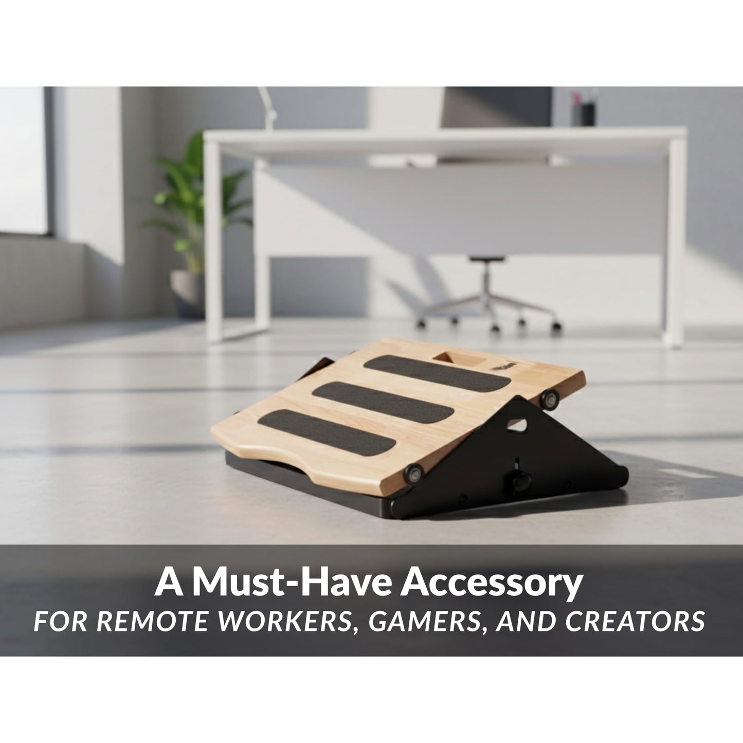 MSZERONE Ergonomic Height Adjustable Desk Foot Rest for Low Motion Soft Wheels Wood and Steel Base Base Minimalist and Elegant Design Ideal for Home