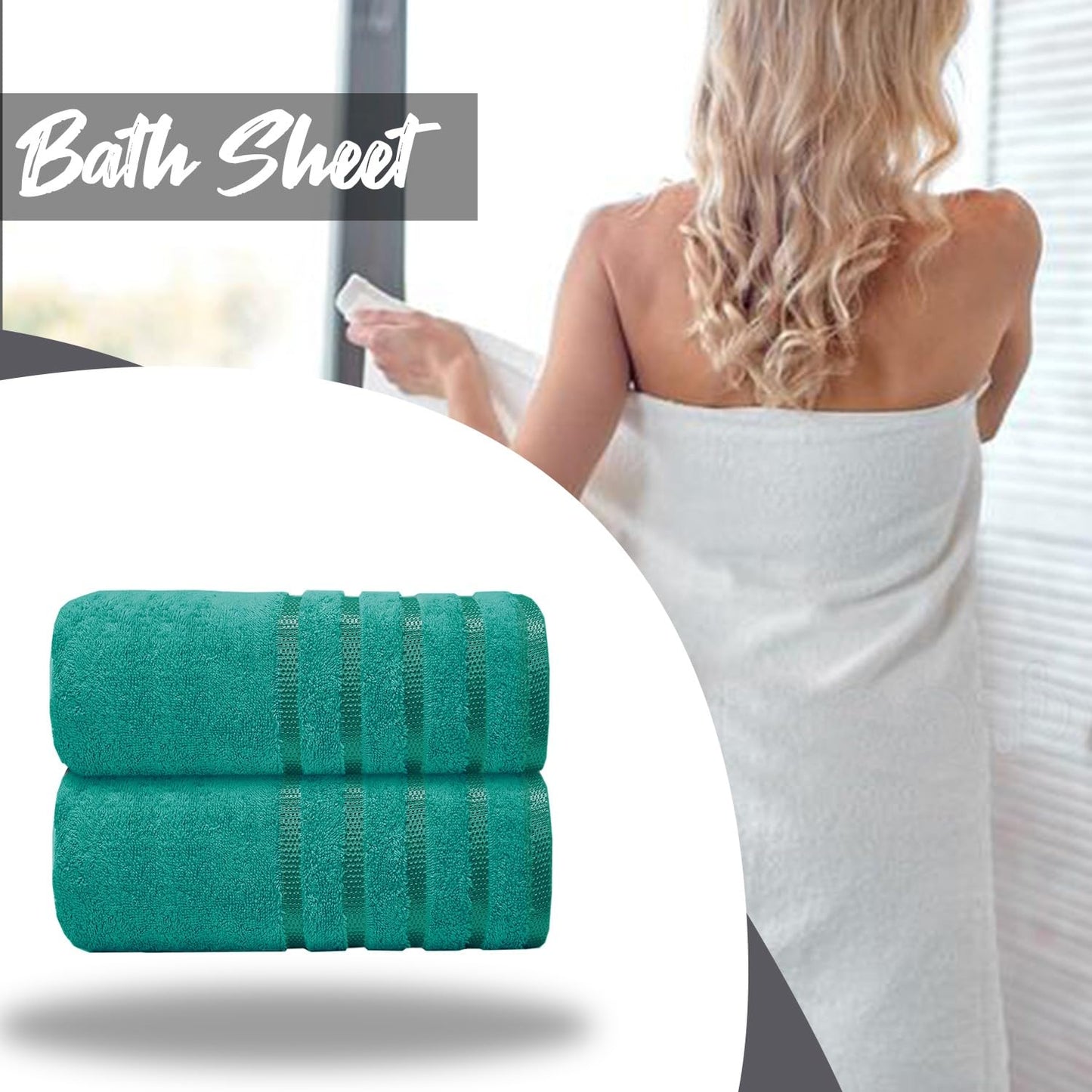 Casabella Deluxe 2 Piece Jumbo Bath sheet 90x180 cm 100% Cotton Extra Large Bath Towels Highly Absorbent Jade Green Bath sheets Towels