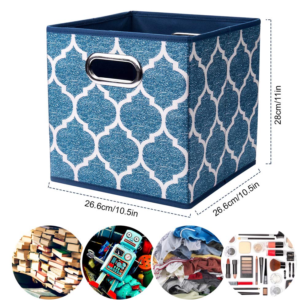 HSDT 3 Cube Storage Bins Blue Navy 10.5x10.5x11 Inch Foldable Grid Lantern Print Fabric Half Storage Basketes for Home Organizers Storage