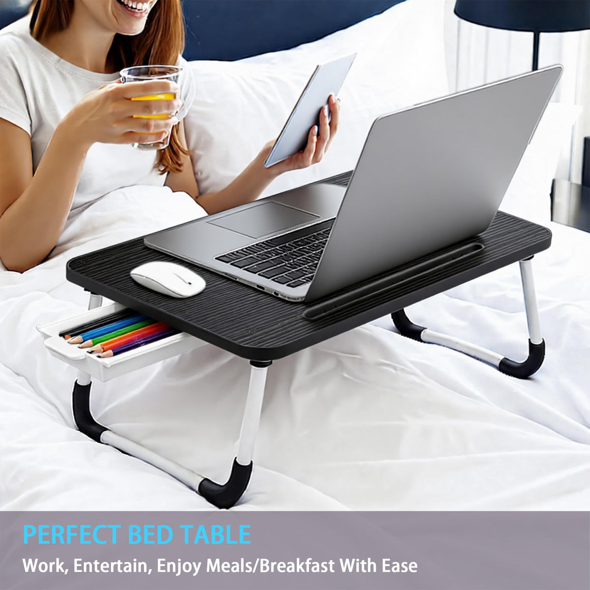Small Lap Desk，Laptop Bed Desk 48 x30 cm for Breakfast in Bed, Work and Study, Home Office, Laptop Stand for Sofa、Couch、Bed, Small Black 48x30