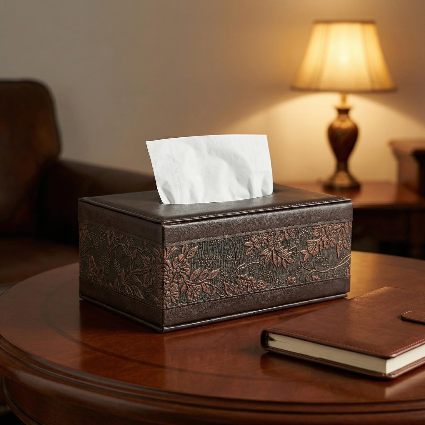 Premium PU Leather Tissue Box Cover - Rectangular Tissue Box Holder for Home, Office, Bathroom and Car