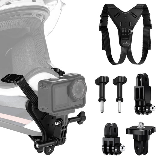 K&F CONCEPT Motorcycle Helmet Chin Mount Strap Compatible with GoPro Hero 13, 12, 11, Insta 360 X5, ONE X3, DJI OSMO Action 5 Pro, Non-Slip Silicone,