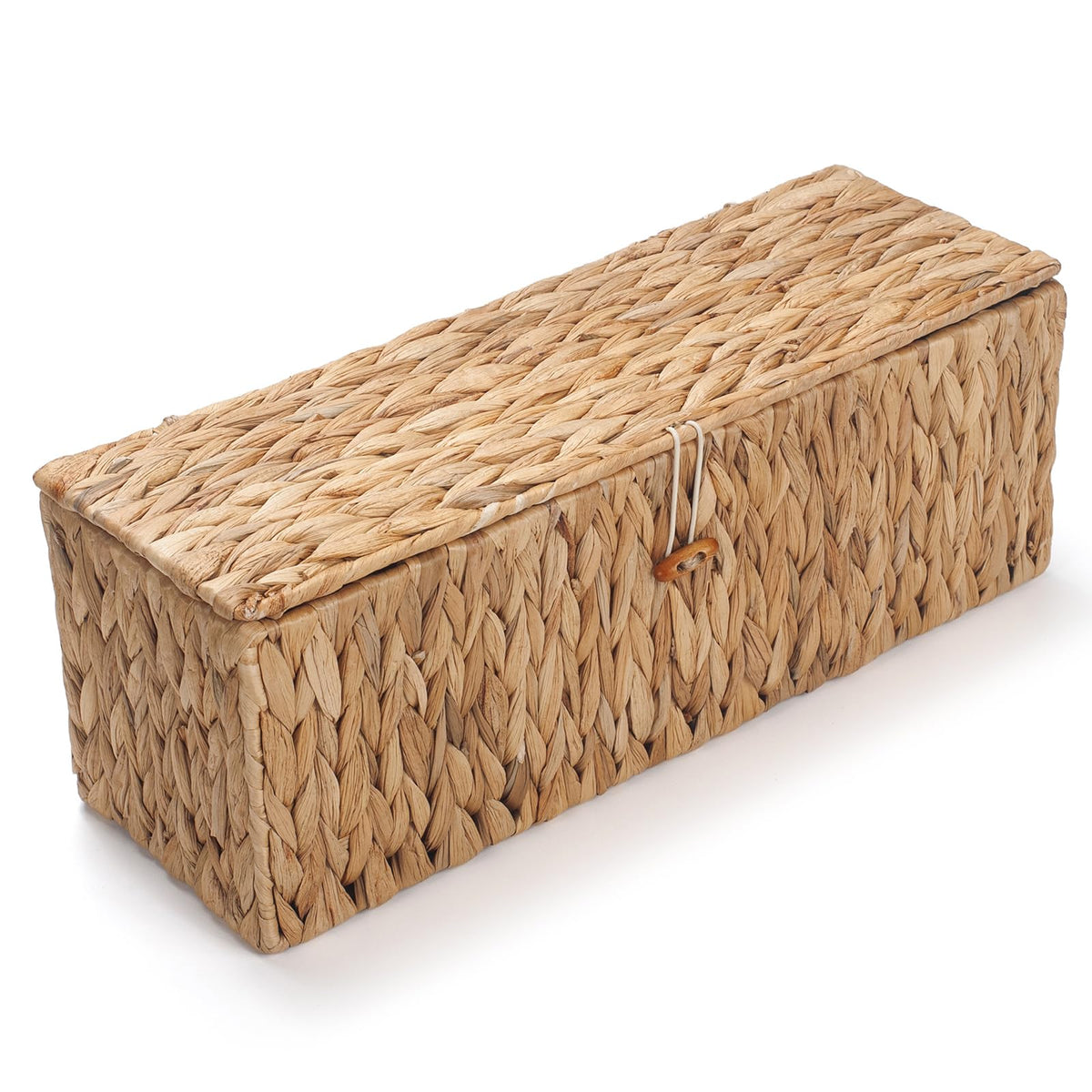 Wicker Bathroom Basket with Lid, Water Hyacinth Toilet Tank Basket with 3 Compartments, Woven Storage Box for Bathroom Organizer