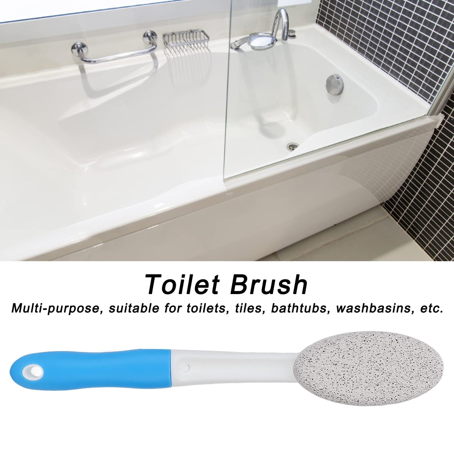 Pumice Stone Toilet Brush, Hard Water Remover, Bathroom Cleaner for Porcelain & Ceramic Surfaces, Suitable for Sink, Pool, Kitchen, and Toilet Bowl