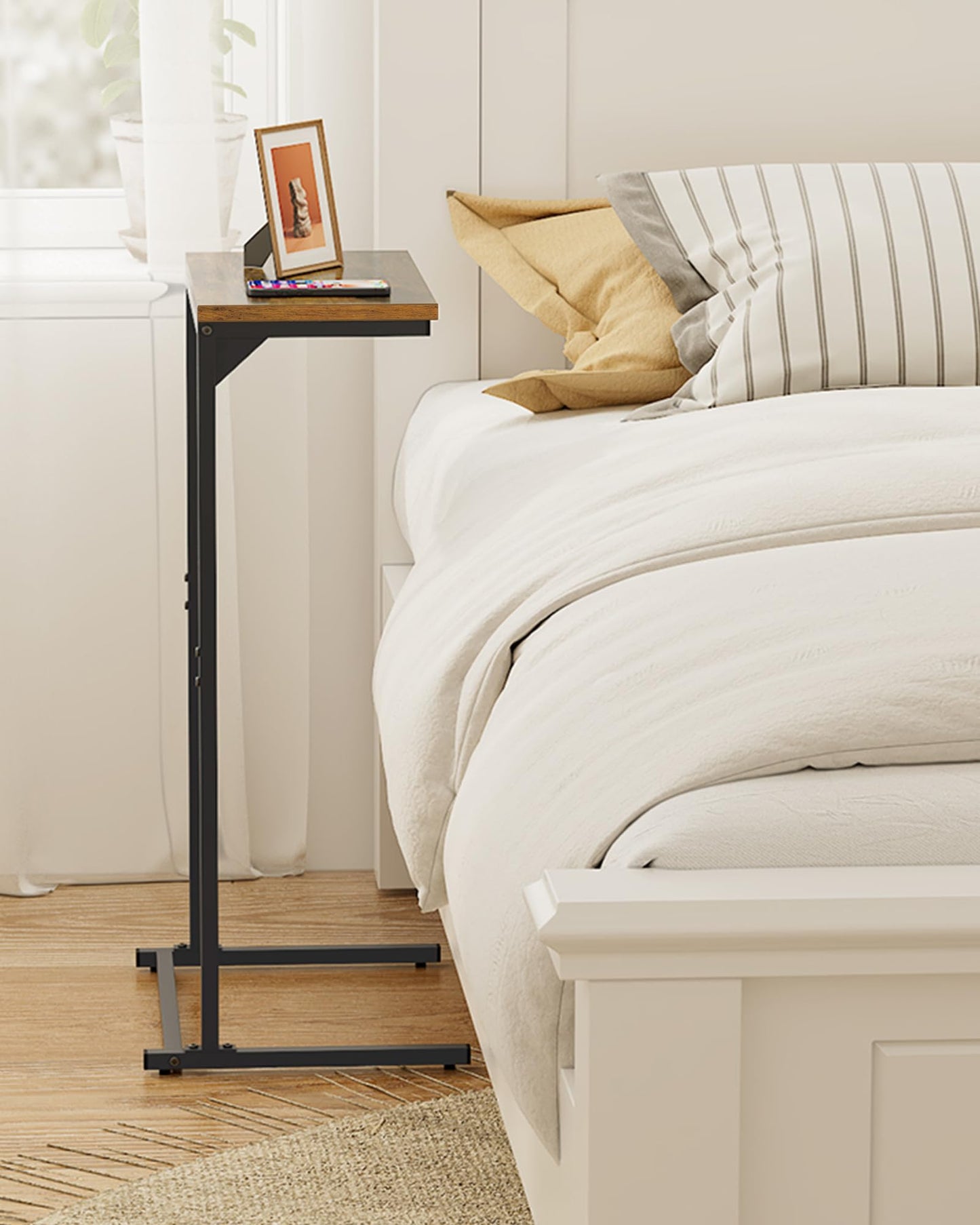 TUTOTAK C Shaped Side Table, Small End Table, 28.7 inch Tall Couch Table, Sofa Table, Living Room, Bed Room, Brown TB01BB071EU