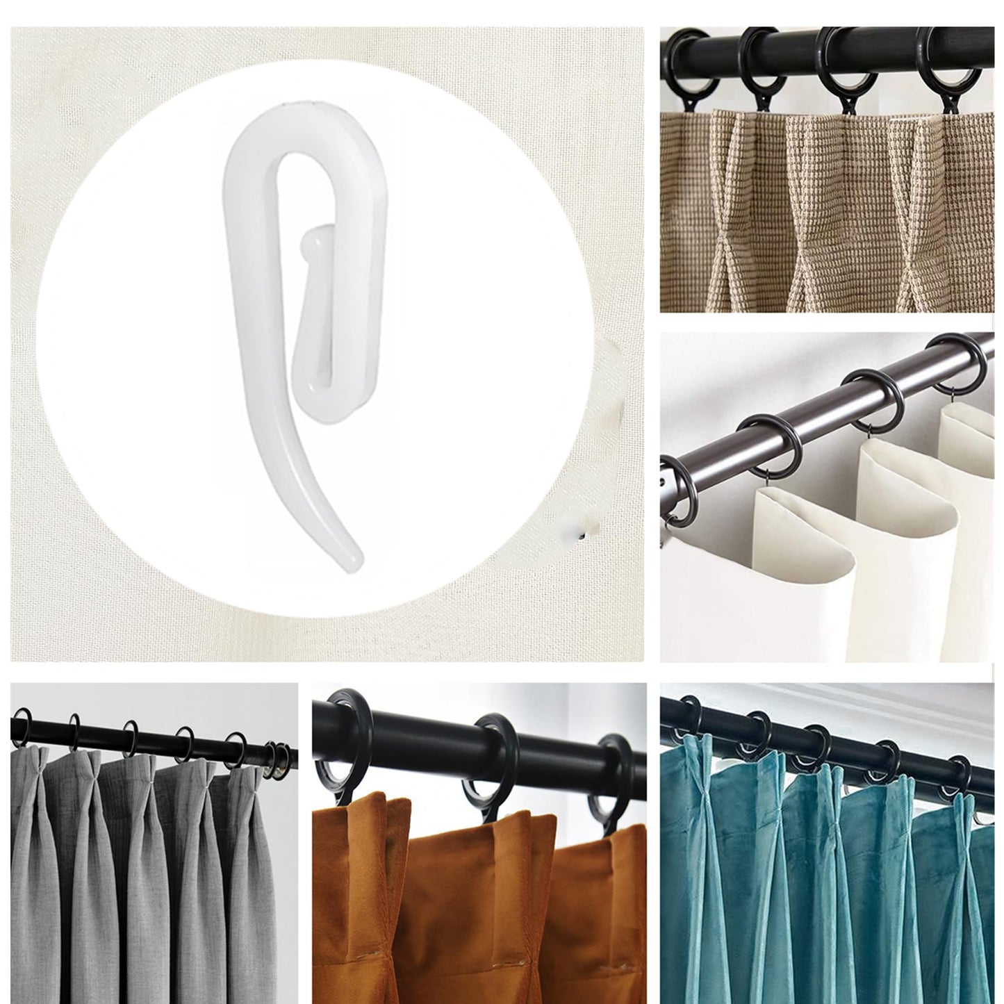 White Plastic Curtain Hooks for Door Window Curtain Header Tape Drapery Hooks 2.8x1.2cm (50PACK)