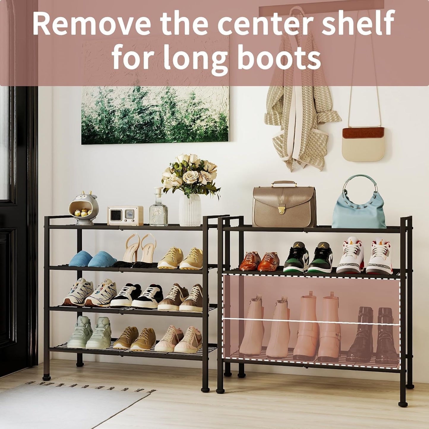DongRong 4-Tier Shoe Rack, Metal Shoe Storage Organizer, Black