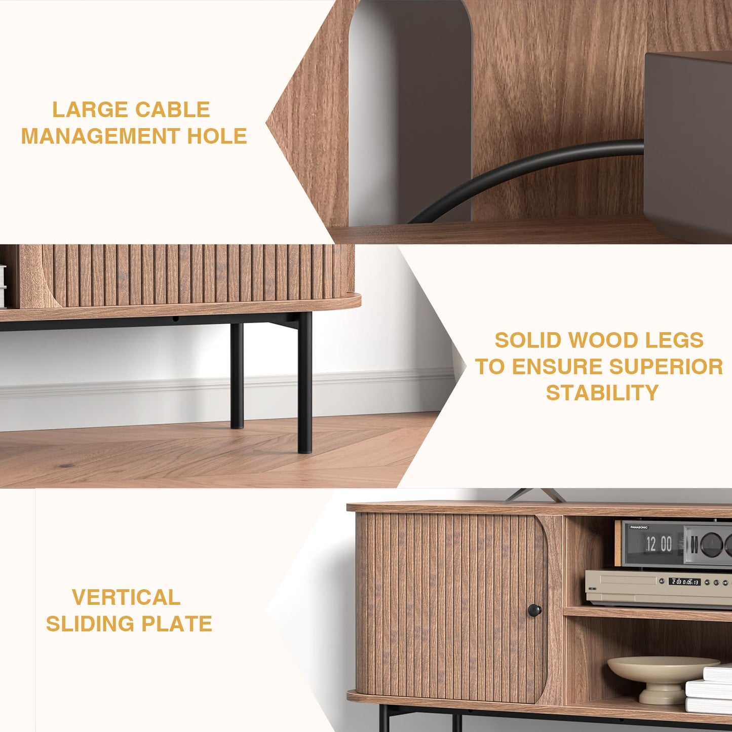 Yvsevnr Long TV Units for Living Room 150cm TV Stand Cabinet with 2 Sliding Doors, TV Console for 65 Inch TV