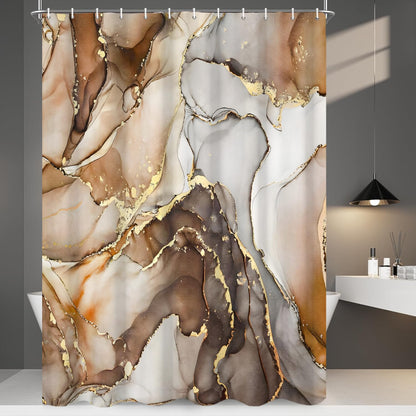 GCIREC Shower Curtain, 180x200cm, Brown Ombre Modern Abstract Art Marble Waterproof Fabric Machine Washable Bathroom Curtain with Hooks