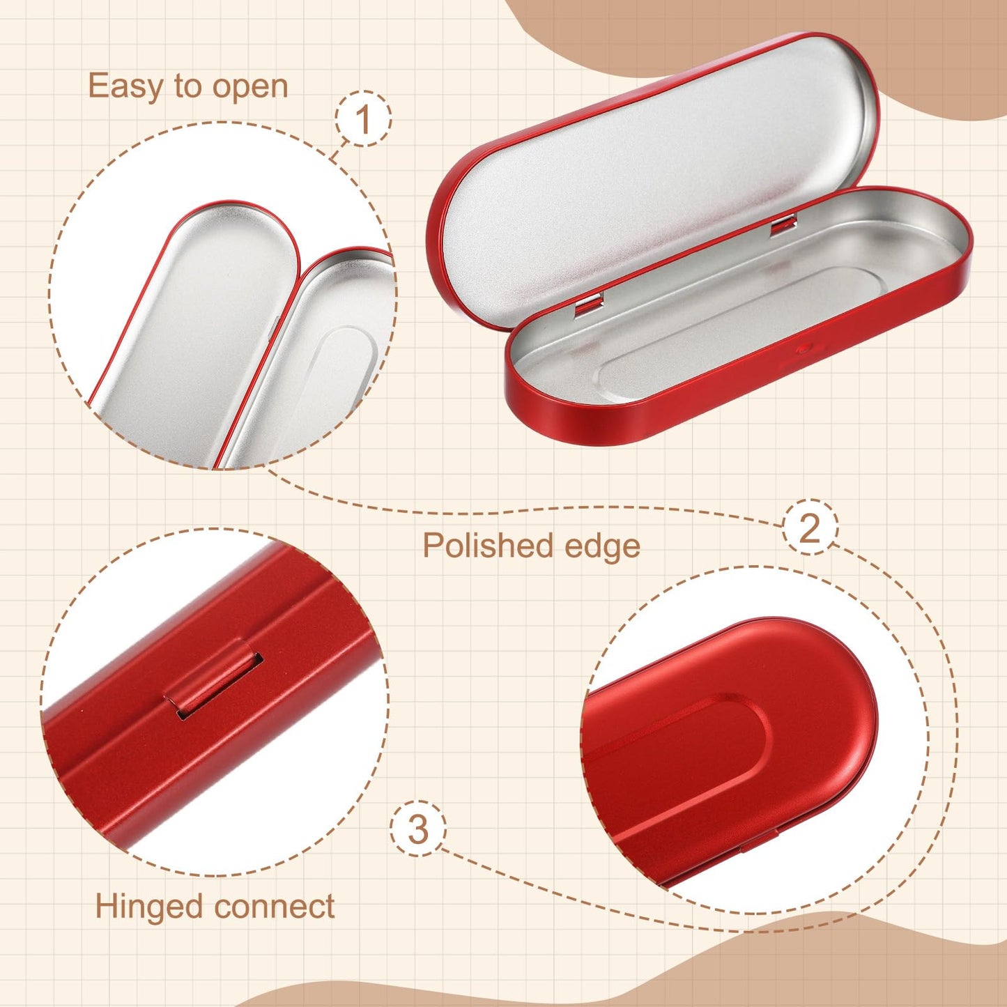 sourcing map 2Pcs Metal Tin Box Container, 6.9x2.4x0.7 Oval Empty Hinged Lid Box with Self Adhesive Colored Sticker