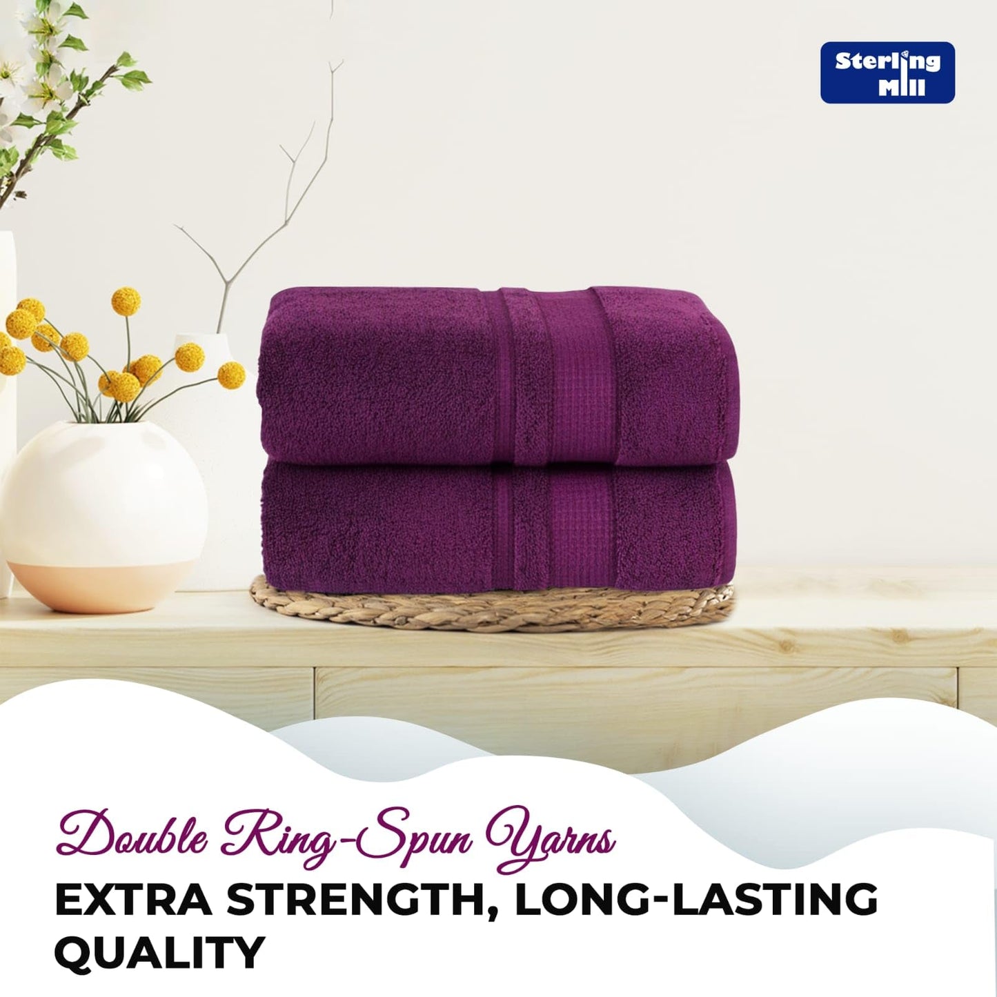 Sterling Mill 600 GSM Turkish Cotton Hand Towel 2-Pack – Aubergine