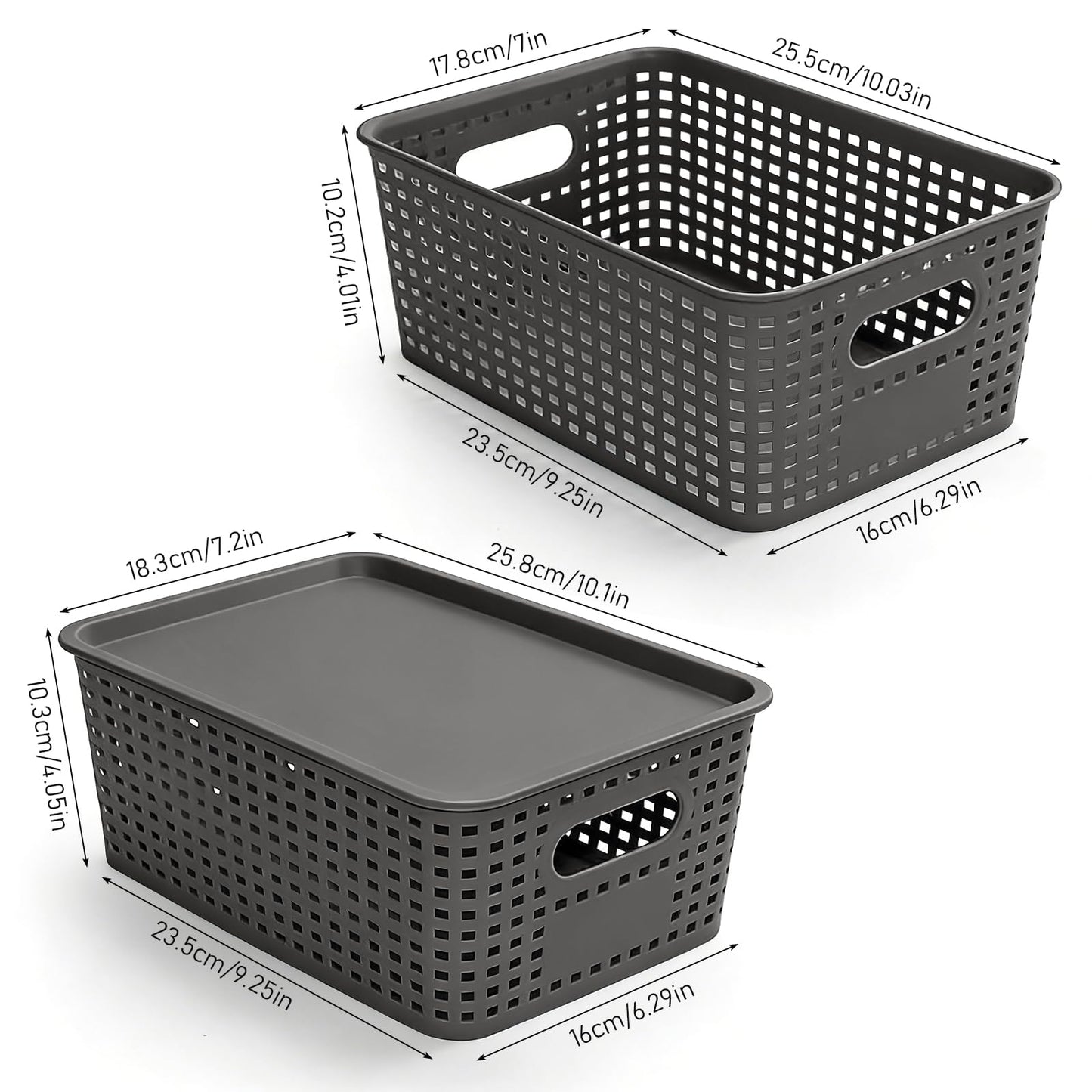 Xaztr 8 Pack Plastic Storage Basket with Lids, Stackable Storage Bins Containers, Decorative Storage Boxes Bulk for Organizing Shelves, Bathroom
