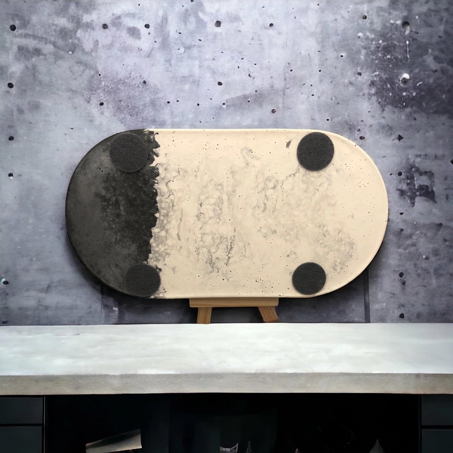 Handmade Jesmonite Oval Vanity Tray - Grey Marble Effect with Gold/Copper/Silver Leaf Detail | Decorative | Jewellery | Trinket