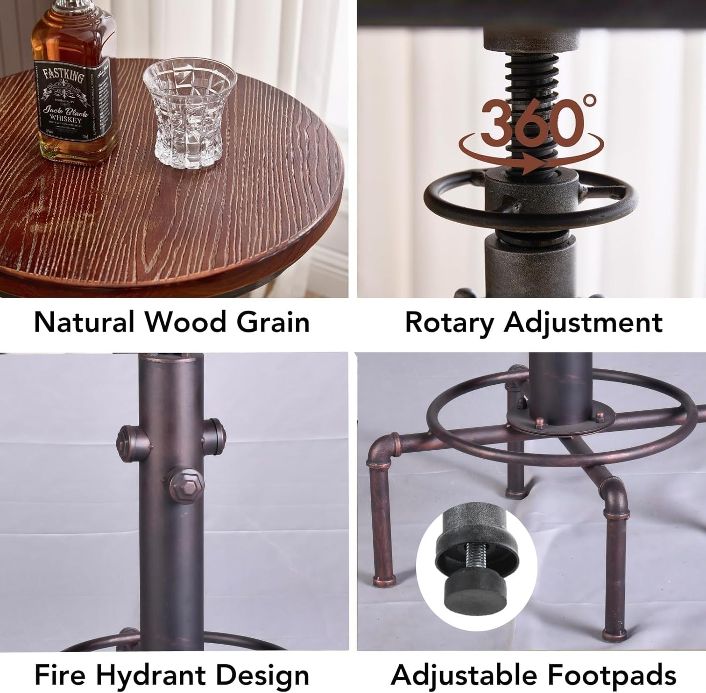 Topower Industrial Bar Table 31.5-41.3" Adjustable Pub Table Kitchen Dining Coffee Bistro Table Copper