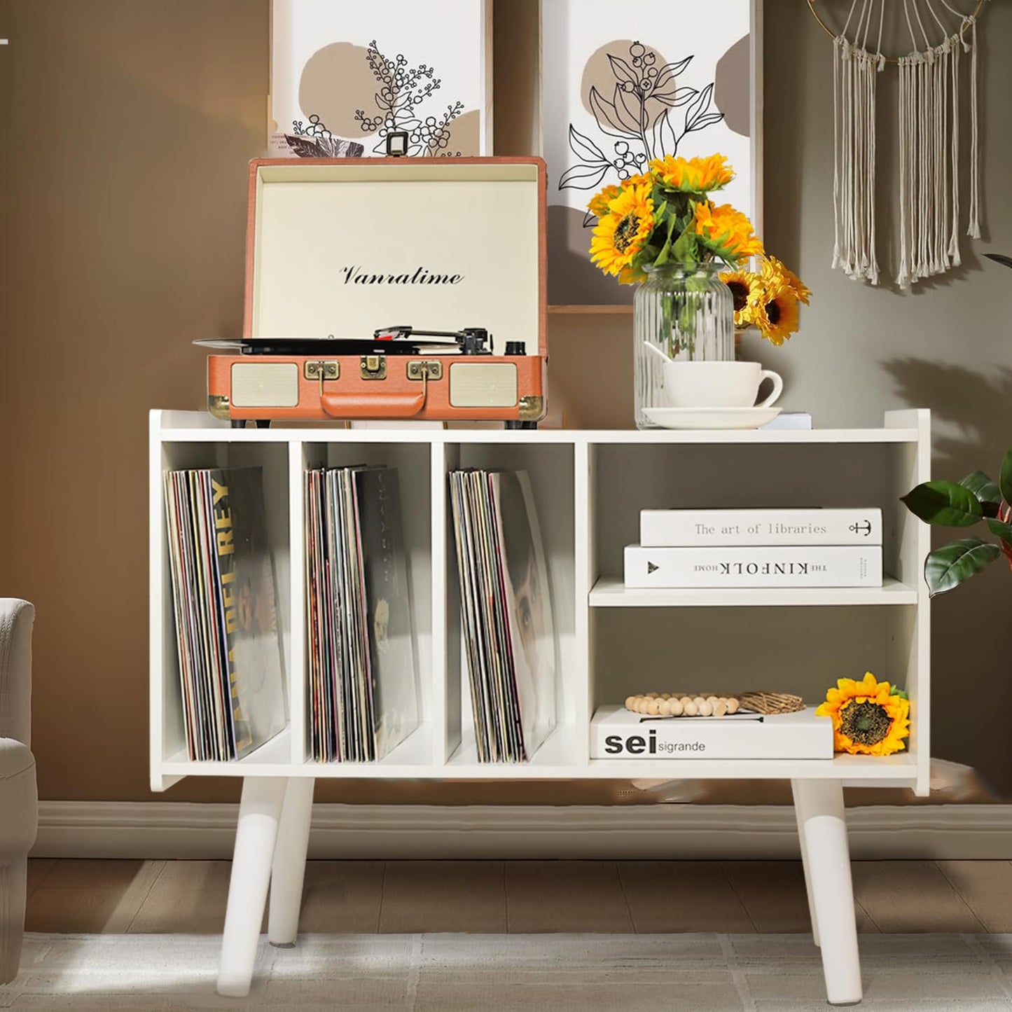 Record Player Stand with Vinyl Storage Holds Up to 300lb, Large Record Player Table Cabinet for Album Storage with Holder Vinyl Display Shelf