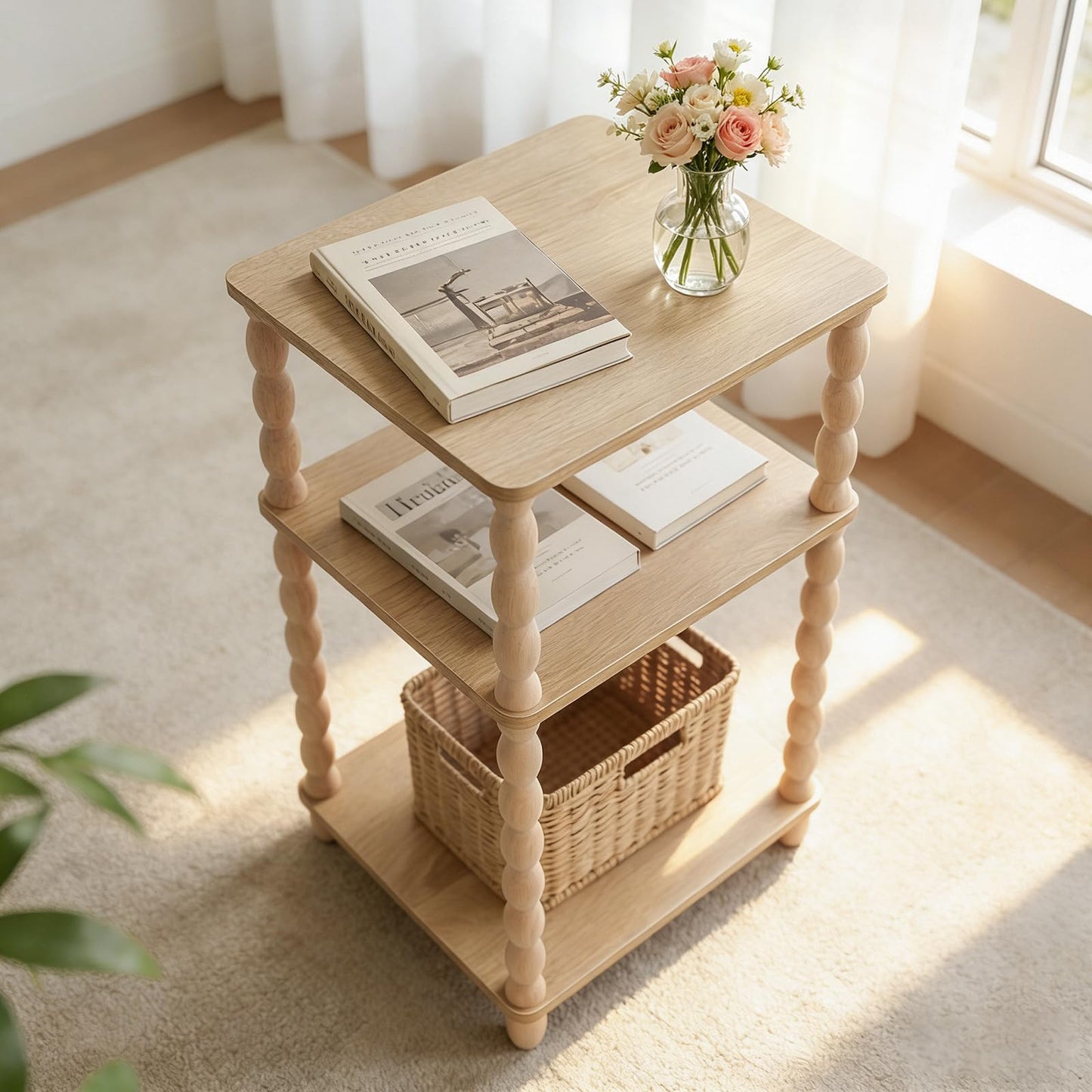 GOODLAN Wooden Side Table, Small End Table with Storage Shelf, Modern Bedside Coffee Table Night Stand for Living Room, Bedroom