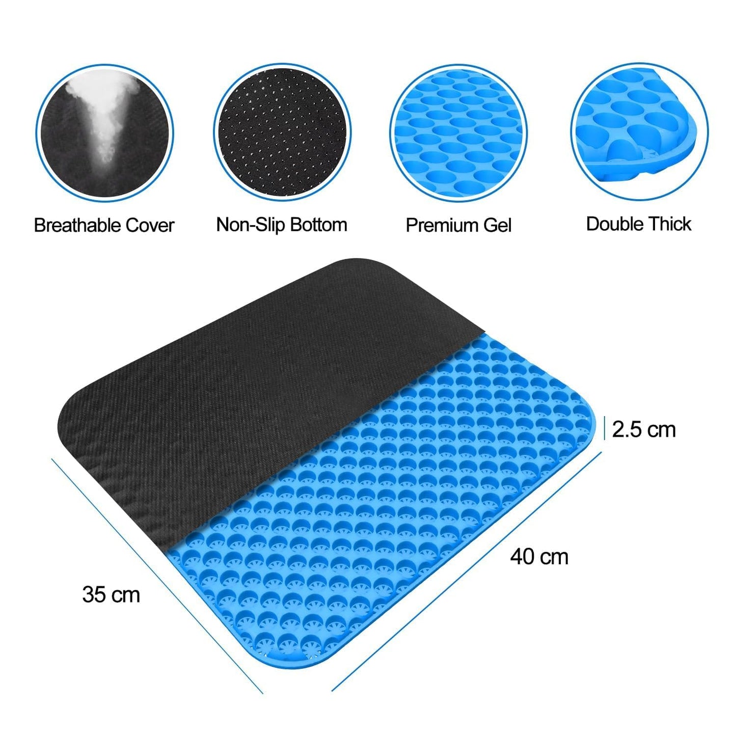 Juroof Gel Seat Cushion For Long Sitting With Non-Slip Covers,Soft & Breathable For Chair,Gaming,Car,Office,Desk Chair and Wheelchair,Office Pads