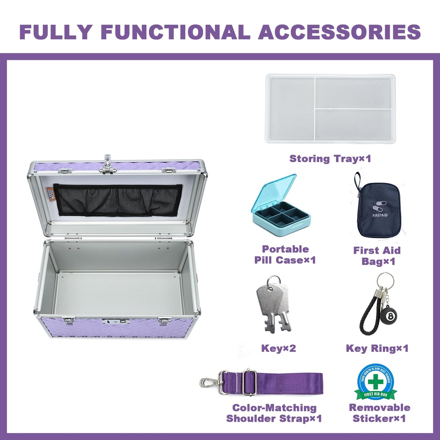 HEWEI WORKS Storage Box with Key Lock, Lockable Medicine Storage Box, Empty First Aid Box, Security Lock Box