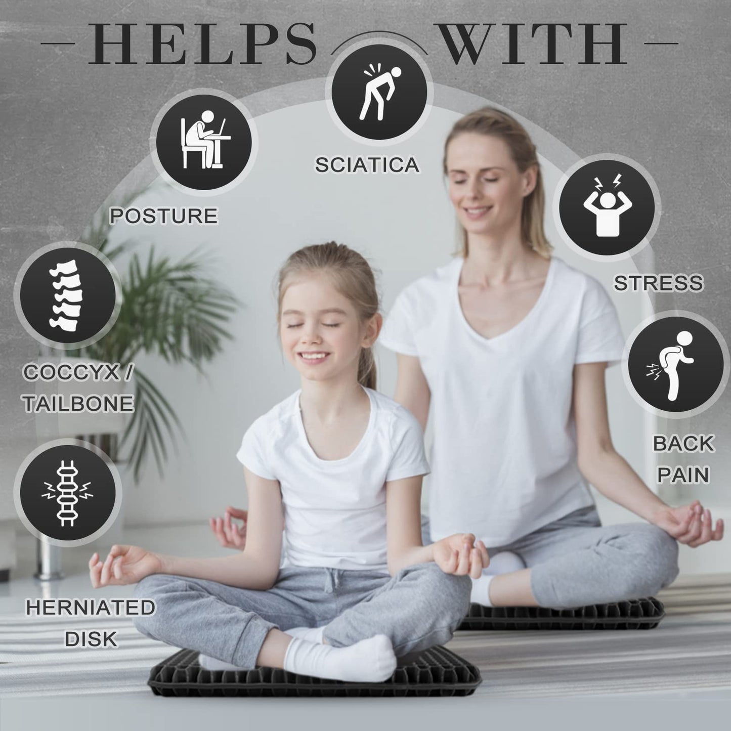 Gel Seat Cushion, Double Thick Breathable Seat Cushion Cool Gel Cushion Honeycomb Design,Breathable Lumbar Cushion With Non-Slip,Pressure Pain relief